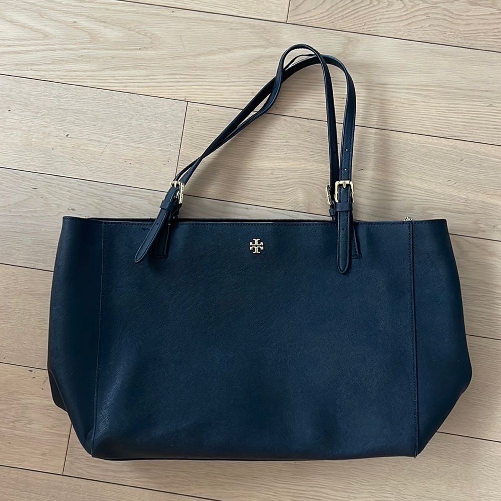 Tory Burch Coated Canvas Tote Bag in Black